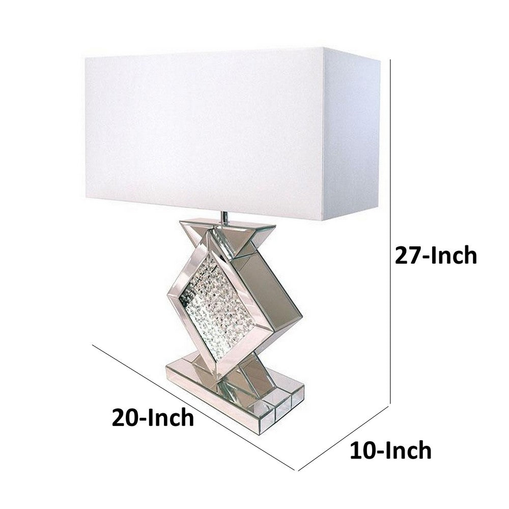 Benjara 27 Inch Table Lamp, Acrylic Crystals, Diamond Base, Champagne Silver Metal