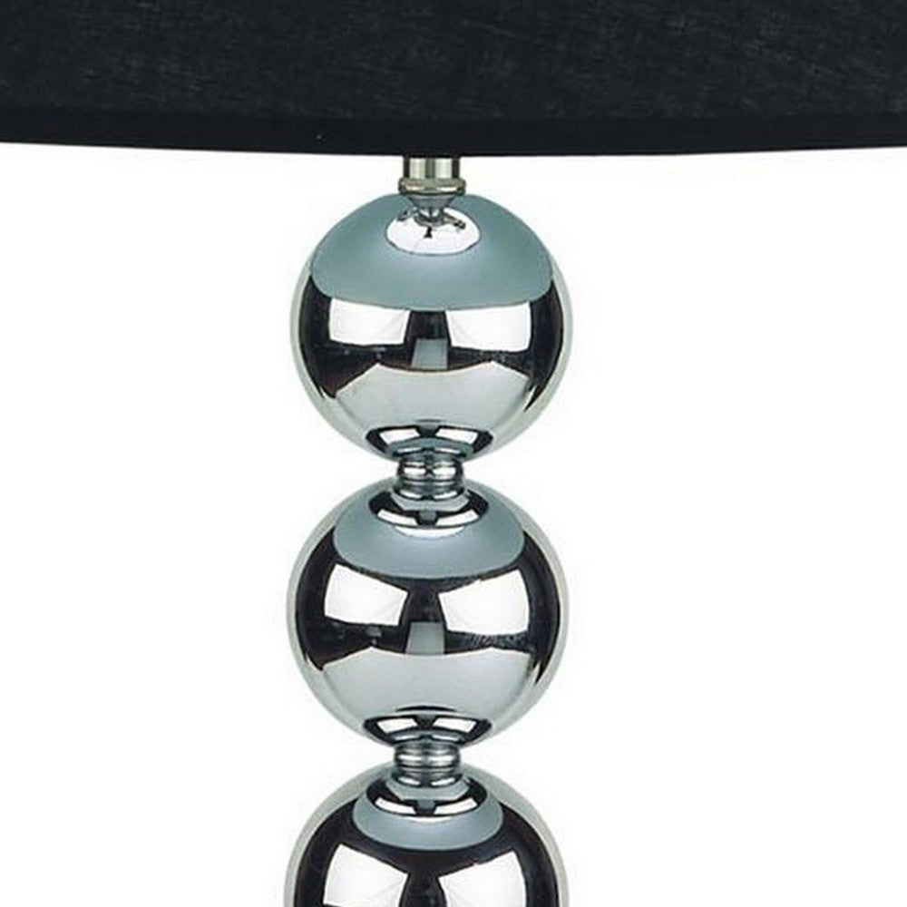 Benjara 16 Inch Table Lamp Set of 2, 5 Ball Stem, Round Base, Chrome Metal, Black