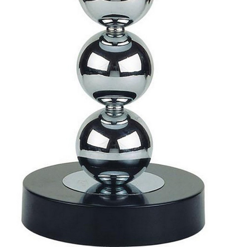 Benjara 16 Inch Table Lamp Set of 2, 5 Ball Stem, Round Base, Chrome Metal, Black