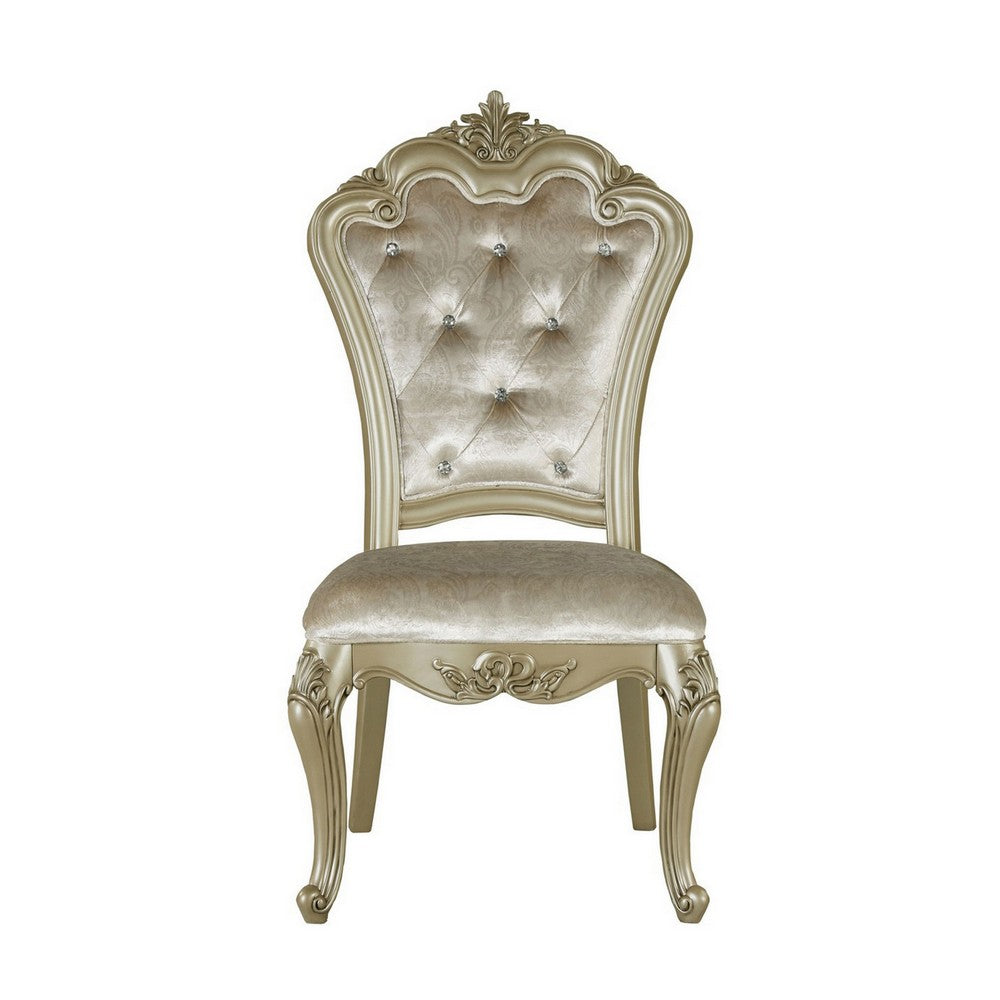 Benjara Siq 27 Inch Dining Side Chair Set of 2, Upholstered, Champagne Gold, Silver