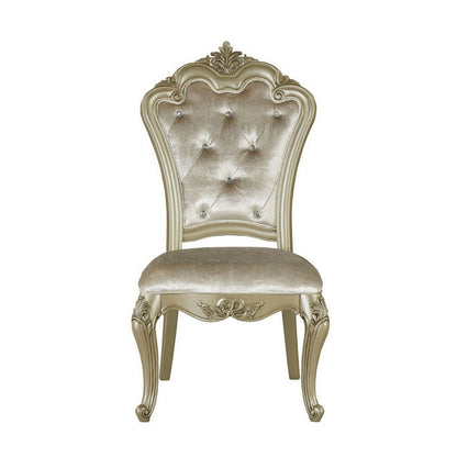 Benjara Siq 27 Inch Dining Side Chair Set of 2, Upholstered, Champagne Gold, Silver