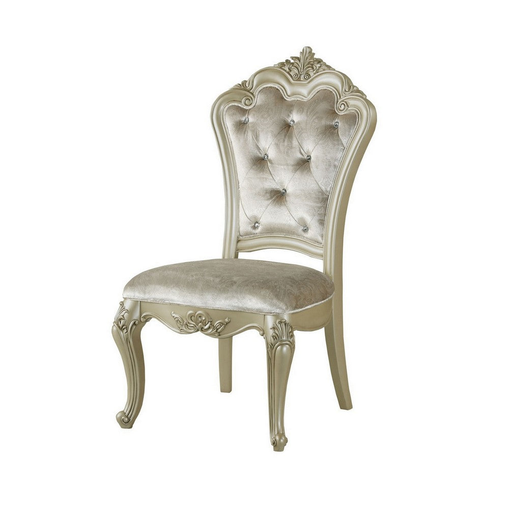 Benjara Siq 27 Inch Dining Side Chair Set of 2, Upholstered, Champagne Gold, Silver