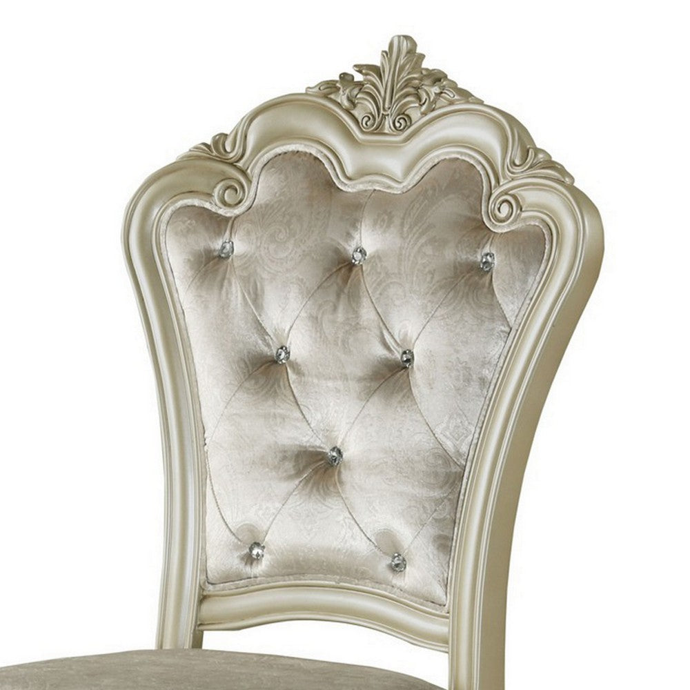Benjara Siq 27 Inch Dining Side Chair Set of 2, Upholstered, Champagne Gold, Silver