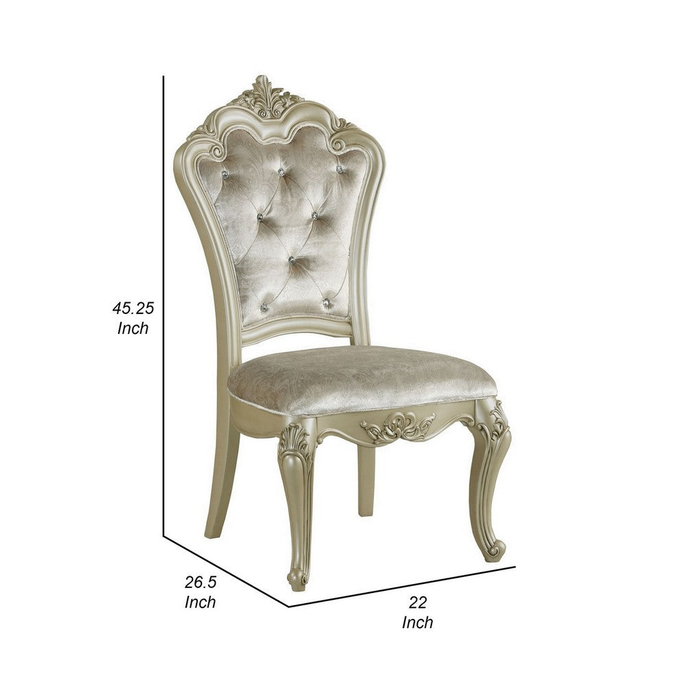 Benjara Siq 27 Inch Dining Side Chair Set of 2, Upholstered, Champagne Gold, Silver