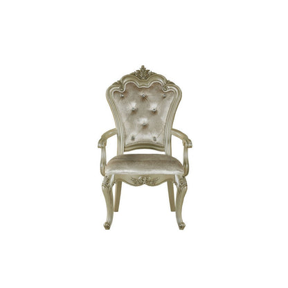Benjara Siq 27 Inch Dining Armchair Set of 2, Upholstered, Champagne Gold, Silver