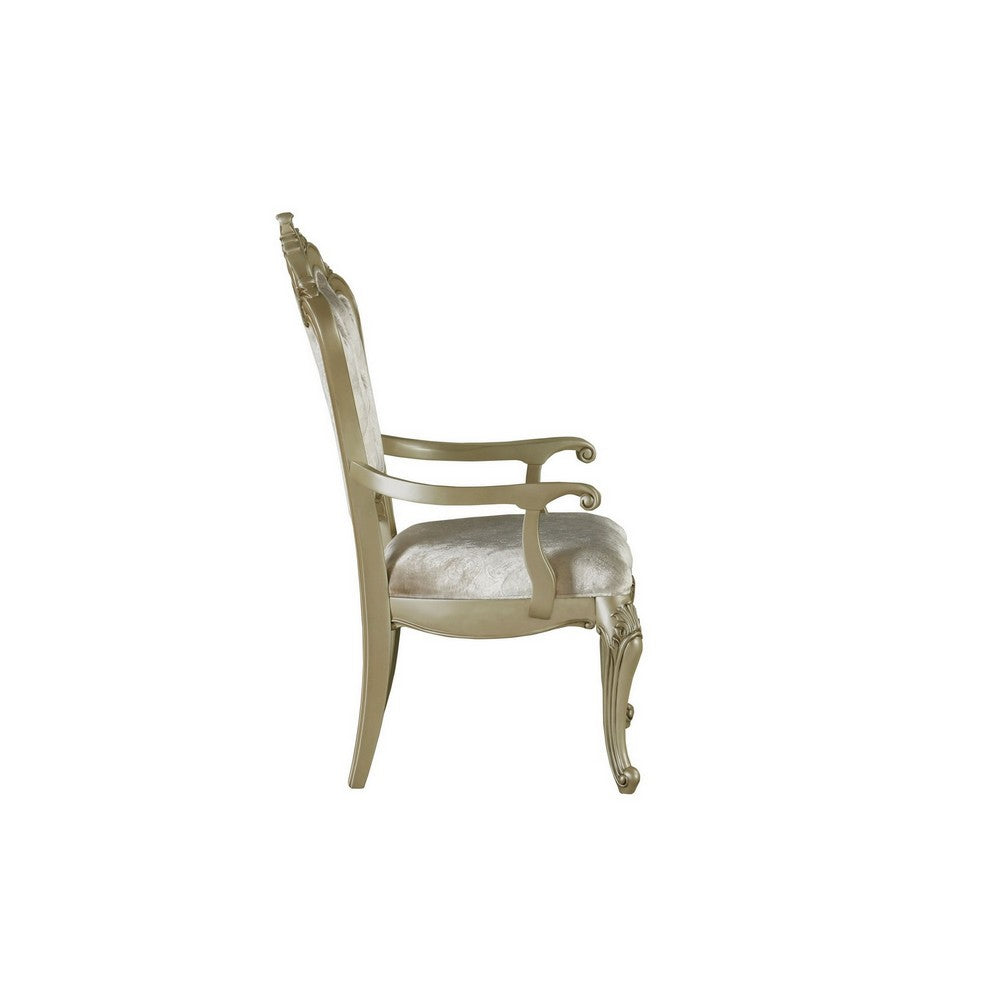 Benjara Siq 27 Inch Dining Armchair Set of 2, Upholstered, Champagne Gold, Silver