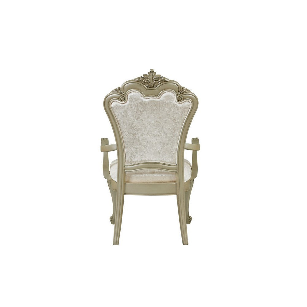 Benjara Siq 27 Inch Dining Armchair Set of 2, Upholstered, Champagne Gold, Silver
