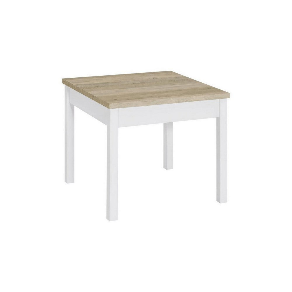 Benjara Jessie 3pc Coffee And End Table Set, Modern Light Brown Top, White Frame