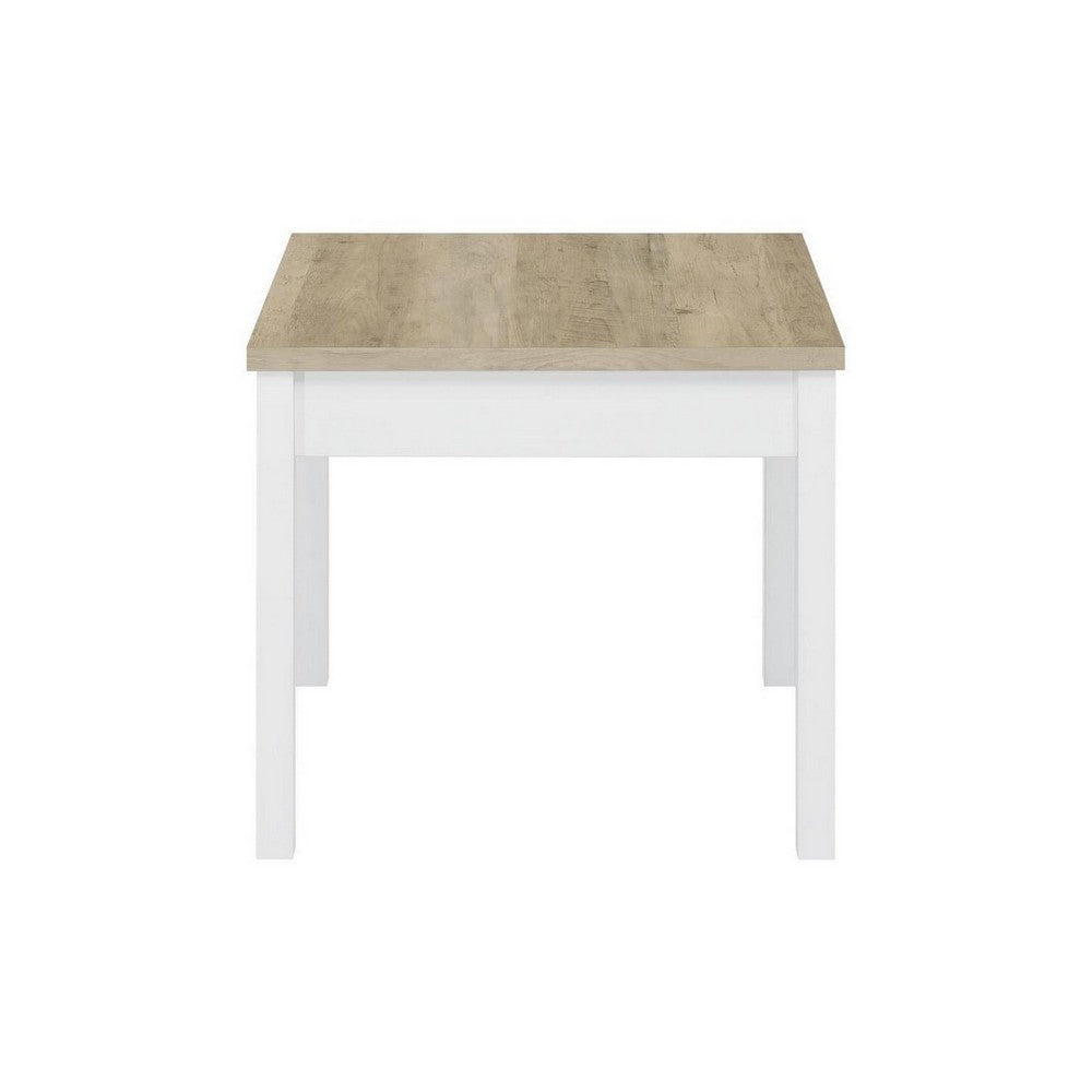 Benjara Jessie 3pc Coffee And End Table Set, Modern Light Brown Top, White Frame