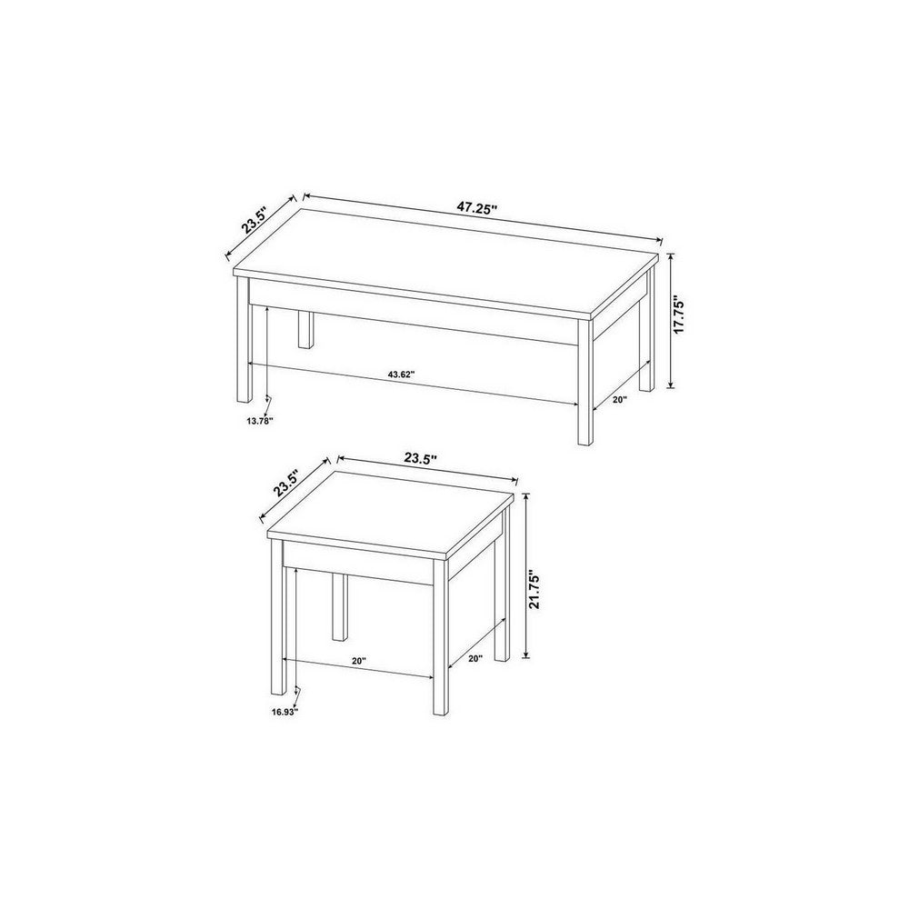 Benjara Jessie 3pc Coffee And End Table Set, Modern Light Brown Top, White Frame