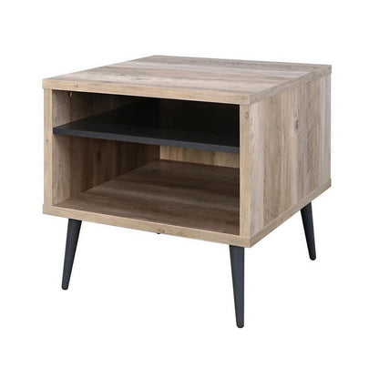 Benjara Carly 22 Inch Side End Table, Tapered Legs, 1 Shelf, Light Brown And Gray