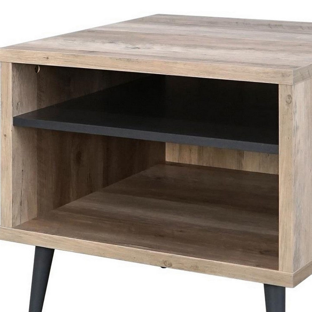 Benjara Carly 22 Inch Side End Table, Tapered Legs, 1 Shelf, Light Brown And Gray