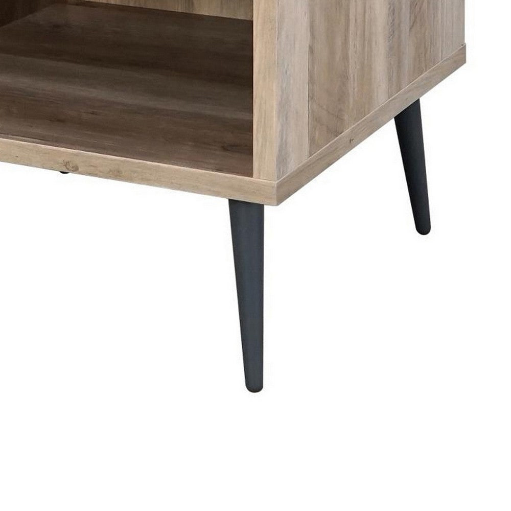Benjara Carly 22 Inch Side End Table, Tapered Legs, 1 Shelf, Light Brown And Gray