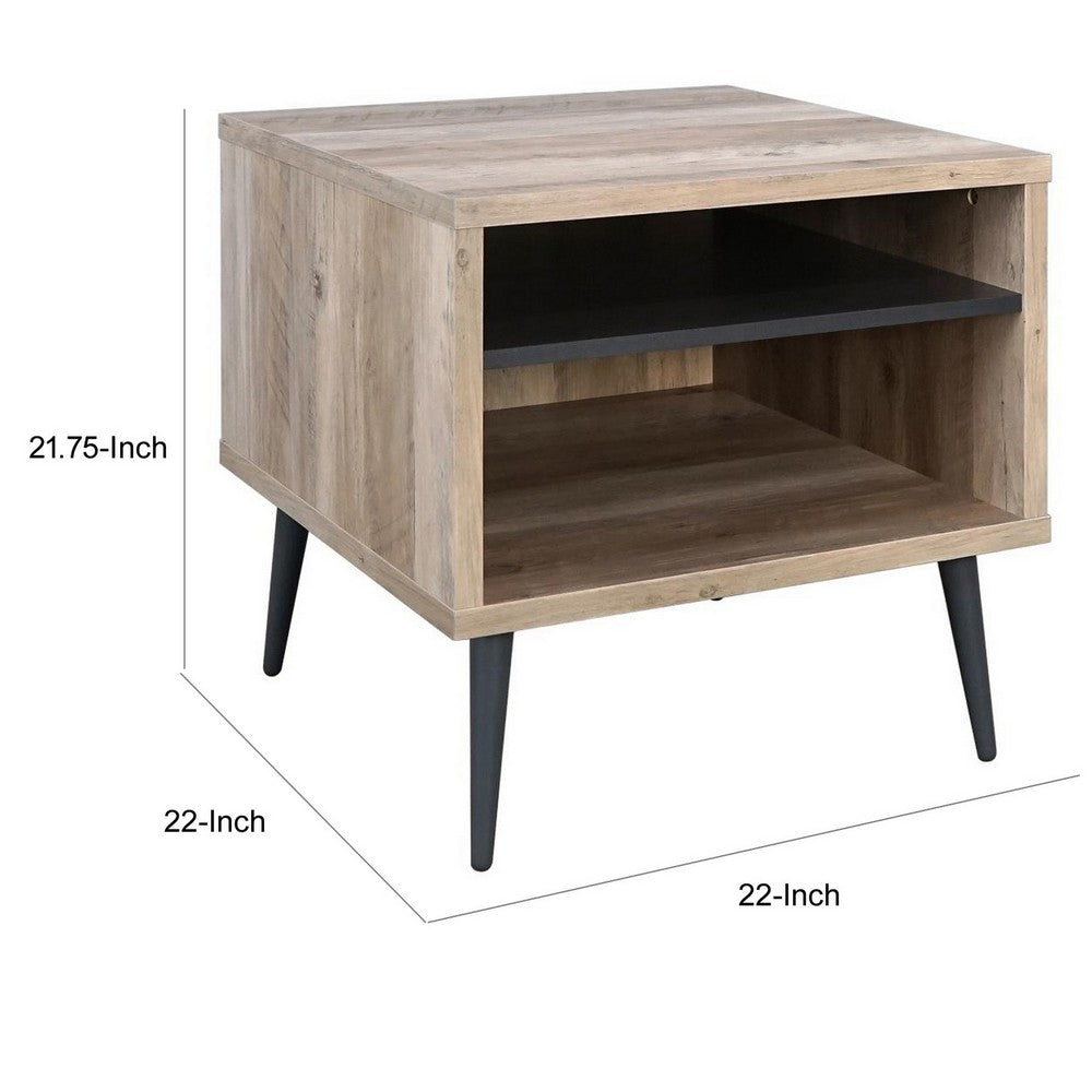 Benjara Carly 22 Inch Side End Table, Tapered Legs, 1 Shelf, Light Brown And Gray