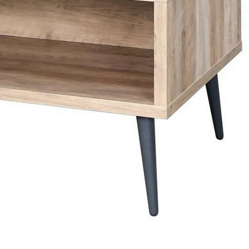 Benjara Carly 47 Inch Coffee Table, Tapered Legs, 1 Drawer, Light Brown And Gray