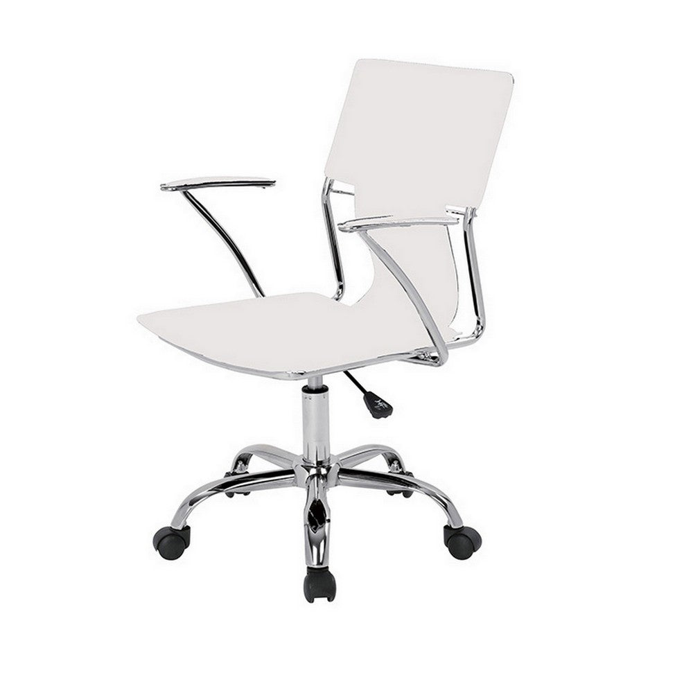 Benjara 22 Inch Office Chair, Adjustable Lift, Ergonomic, Wheels, White, Chrome