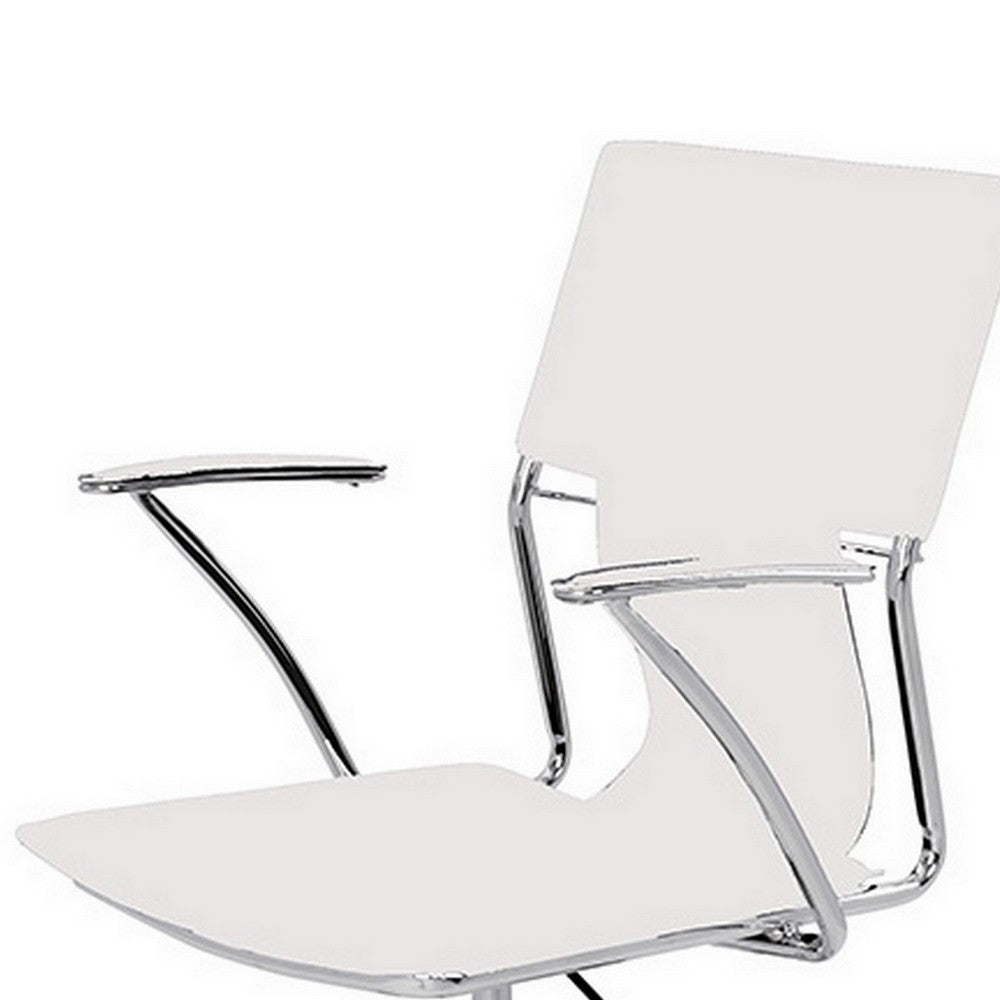 Benjara 22 Inch Office Chair, Adjustable Lift, Ergonomic, Wheels, White, Chrome