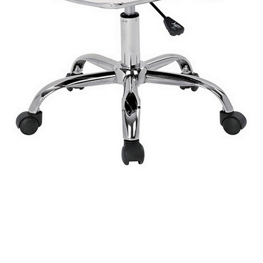 Benjara 22 Inch Office Chair, Adjustable Lift, Ergonomic, Wheels, White, Chrome