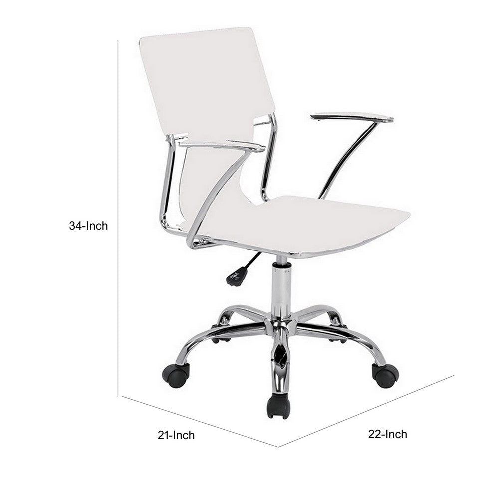 Benjara 22 Inch Office Chair, Adjustable Lift, Ergonomic, Wheels, White, Chrome