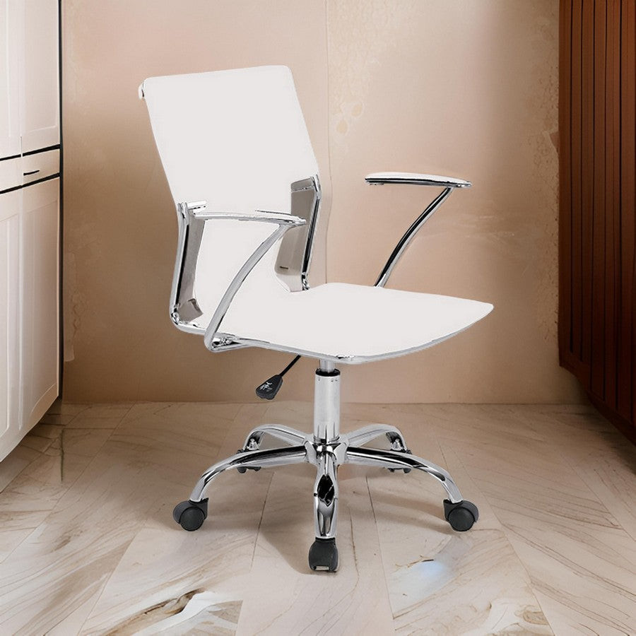 Benjara 22 Inch Office Chair, Adjustable Lift, Ergonomic, Wheels, White, Chrome