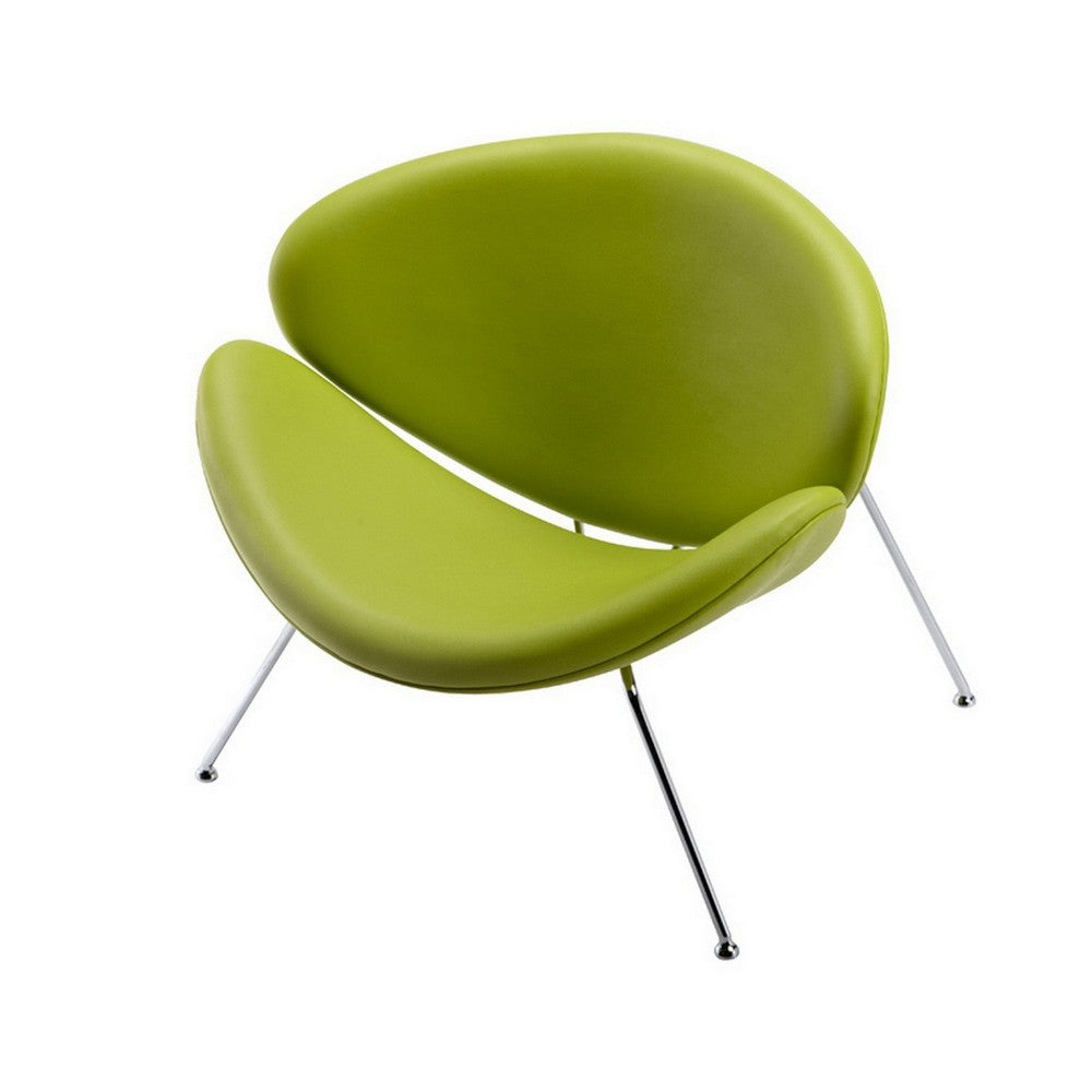 Benjara 34 Inch Accent Chair, Semicircle Round Shape, Faux Leather, Lime Green