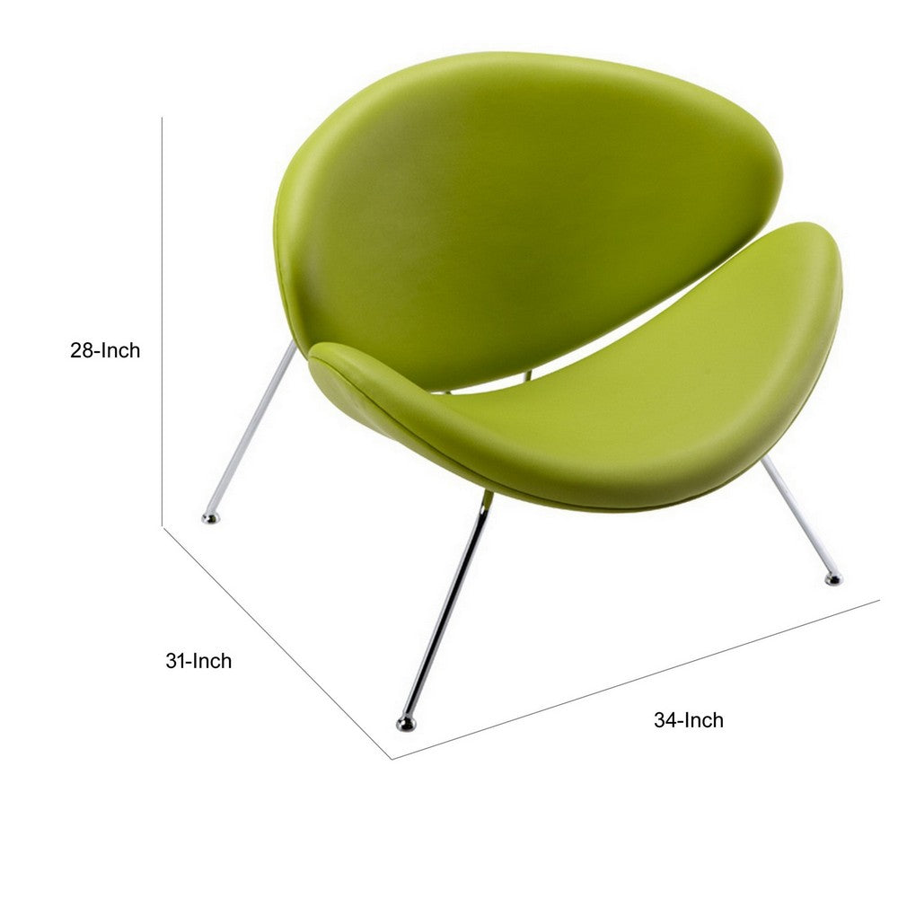 Benjara 34 Inch Accent Chair, Semicircle Round Shape, Faux Leather, Lime Green