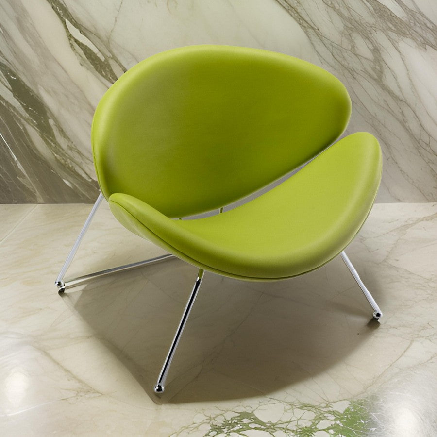 Benjara 34 Inch Accent Chair, Semicircle Round Shape, Faux Leather, Lime Green