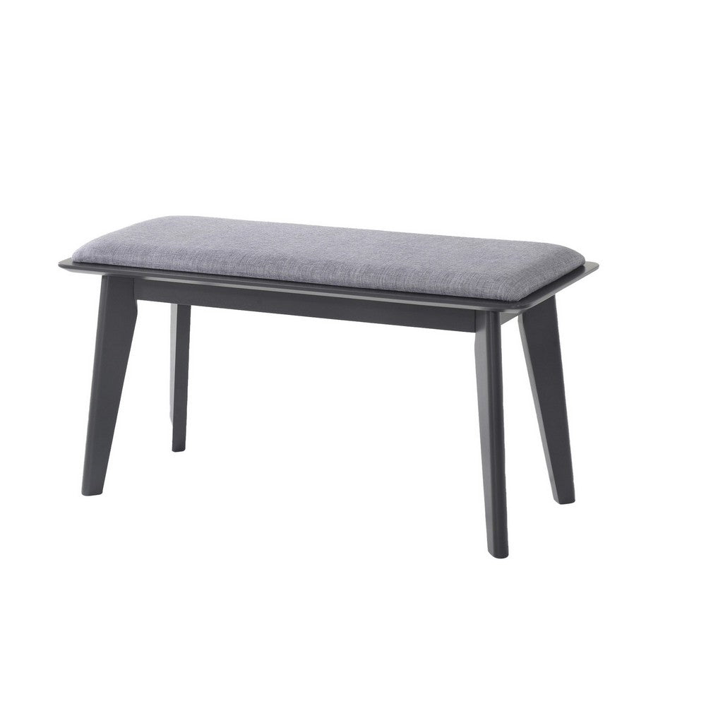 Benjara 35 Inch Bench, Angled Legs, Solid Wood, Light Gray Fabric Upholstery