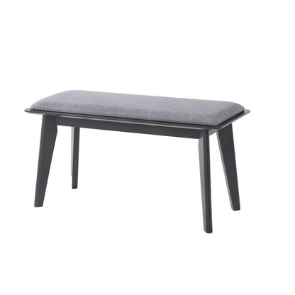 Benjara 35 Inch Bench, Angled Legs, Solid Wood, Light Gray Fabric Upholstery