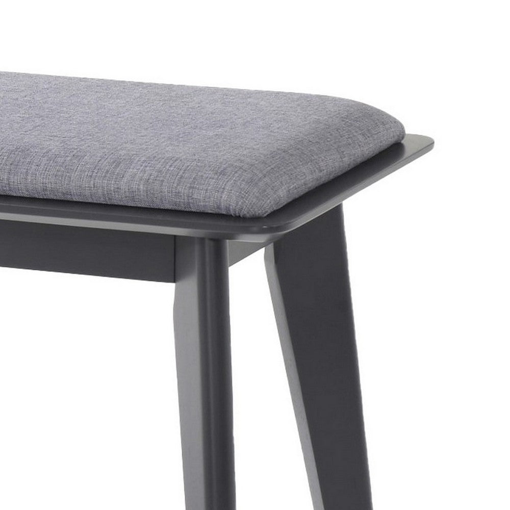 Benjara 35 Inch Bench, Angled Legs, Solid Wood, Light Gray Fabric Upholstery
