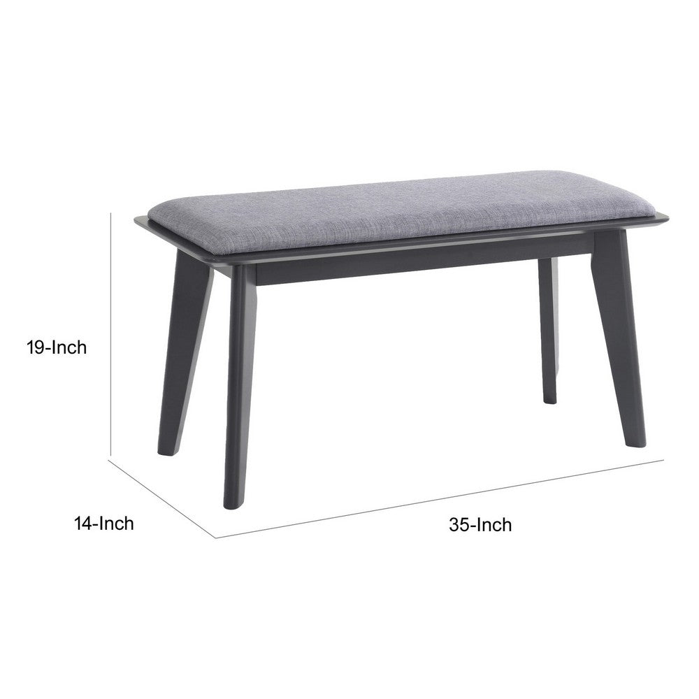 Benjara 35 Inch Bench, Angled Legs, Solid Wood, Light Gray Fabric Upholstery
