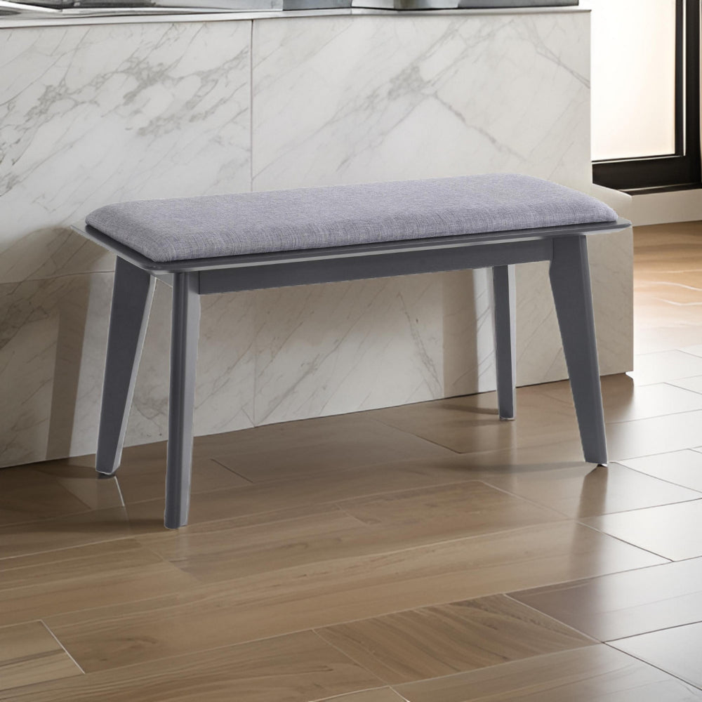 Benjara 35 Inch Bench, Angled Legs, Solid Wood, Light Gray Fabric Upholstery
