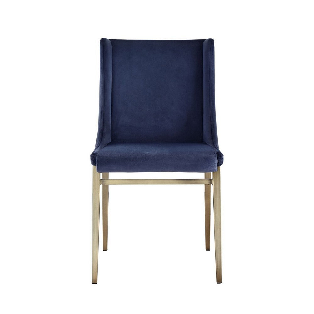 Benjara Cid Kinn 22 Inch Dining Chair Set of 2, Gold Base, Blue Velvet Upholstery