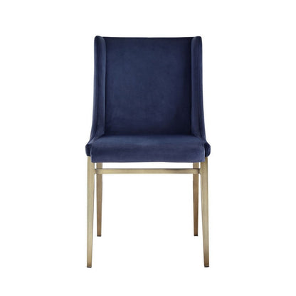 Benjara Cid Kinn 22 Inch Dining Chair Set of 2, Gold Base, Blue Velvet Upholstery