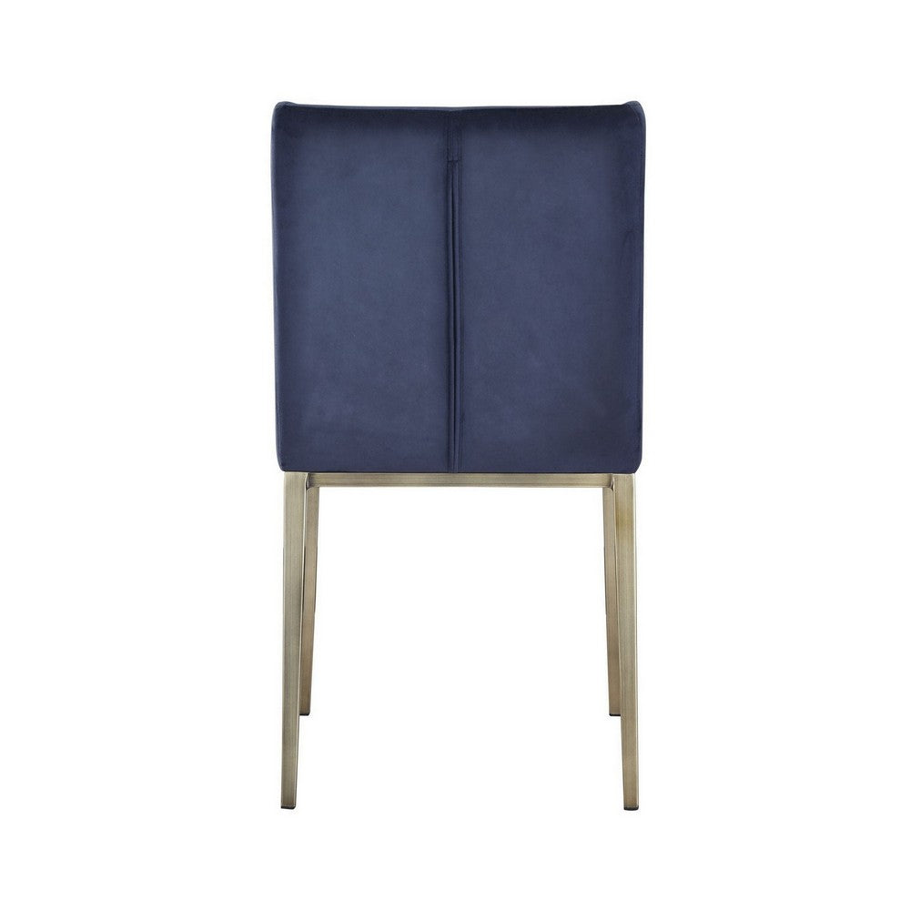 Benjara Cid Kinn 22 Inch Dining Chair Set of 2, Gold Base, Blue Velvet Upholstery