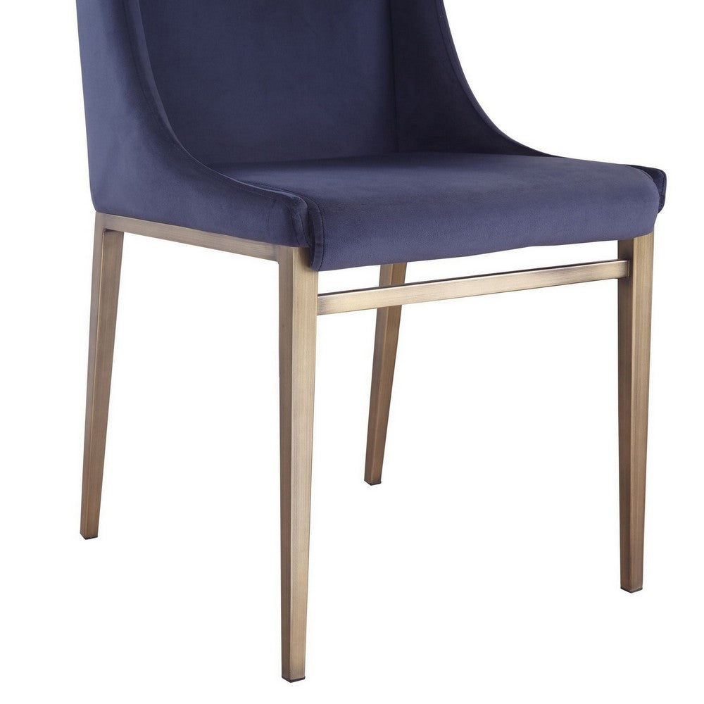 Benjara Cid Kinn 22 Inch Dining Chair Set of 2, Gold Base, Blue Velvet Upholstery