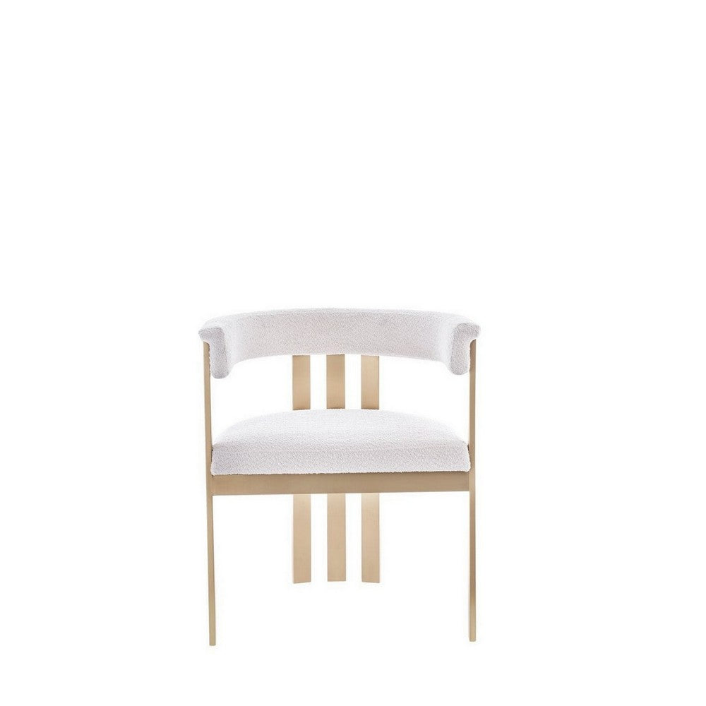 Benjara 25 Inch Dining Chair, Contemporary Art Style, Sherpa Velvet, Beige, Gold