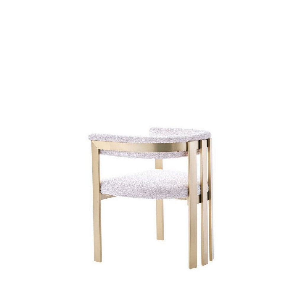 Benjara 25 Inch Dining Chair, Contemporary Art Style, Sherpa Velvet, Beige, Gold