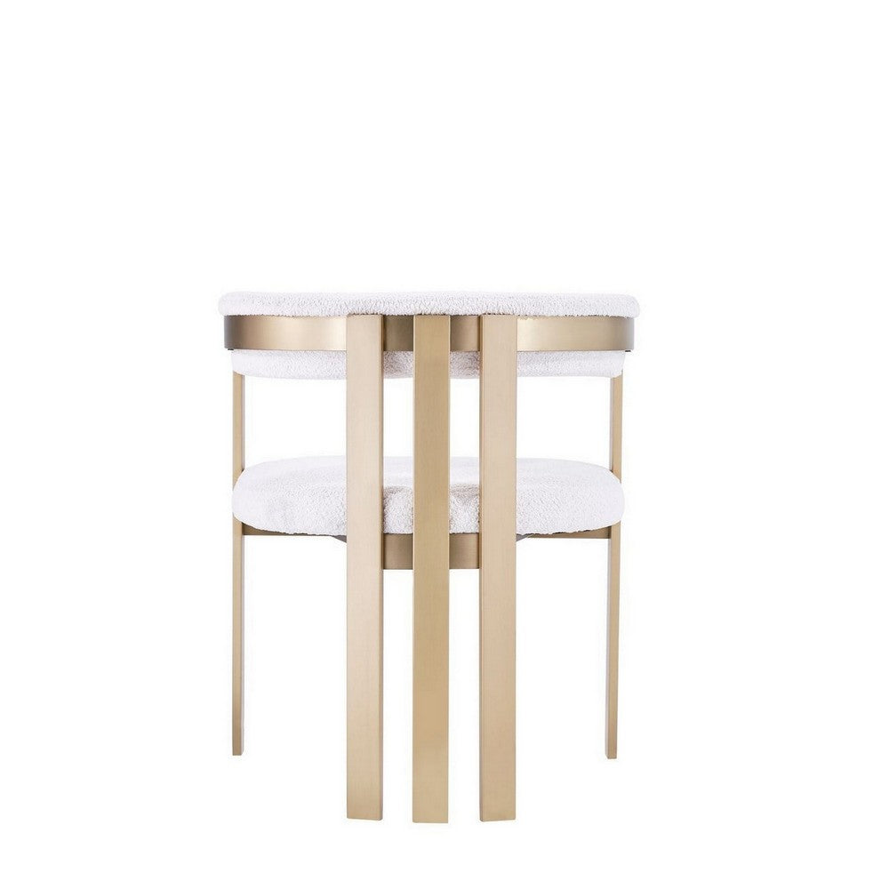 Benjara 25 Inch Dining Chair, Contemporary Art Style, Sherpa Velvet, Beige, Gold