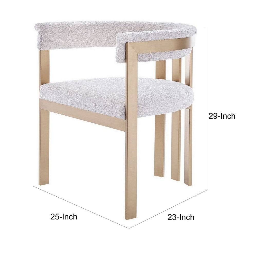 Benjara 25 Inch Dining Chair, Contemporary Art Style, Sherpa Velvet, Beige, Gold