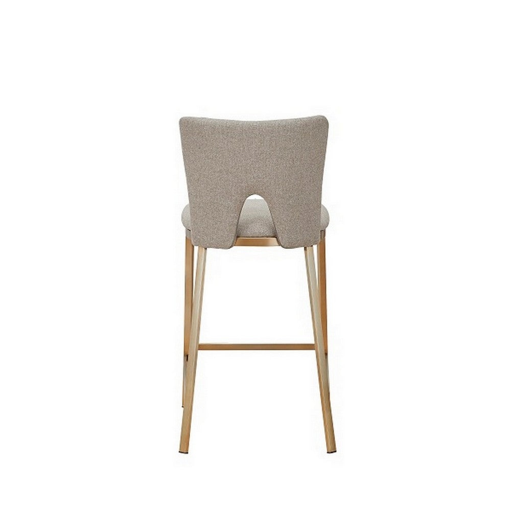 Benjara 27 Inch Counter Stool Chair Set of 2, Beige Velvet Upholstery And Brass