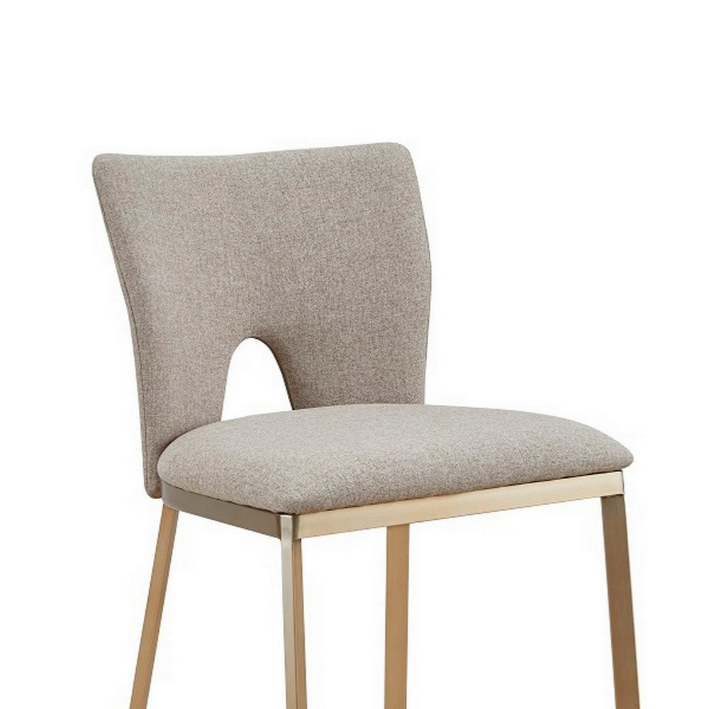 Benjara 27 Inch Counter Stool Chair Set of 2, Beige Velvet Upholstery And Brass