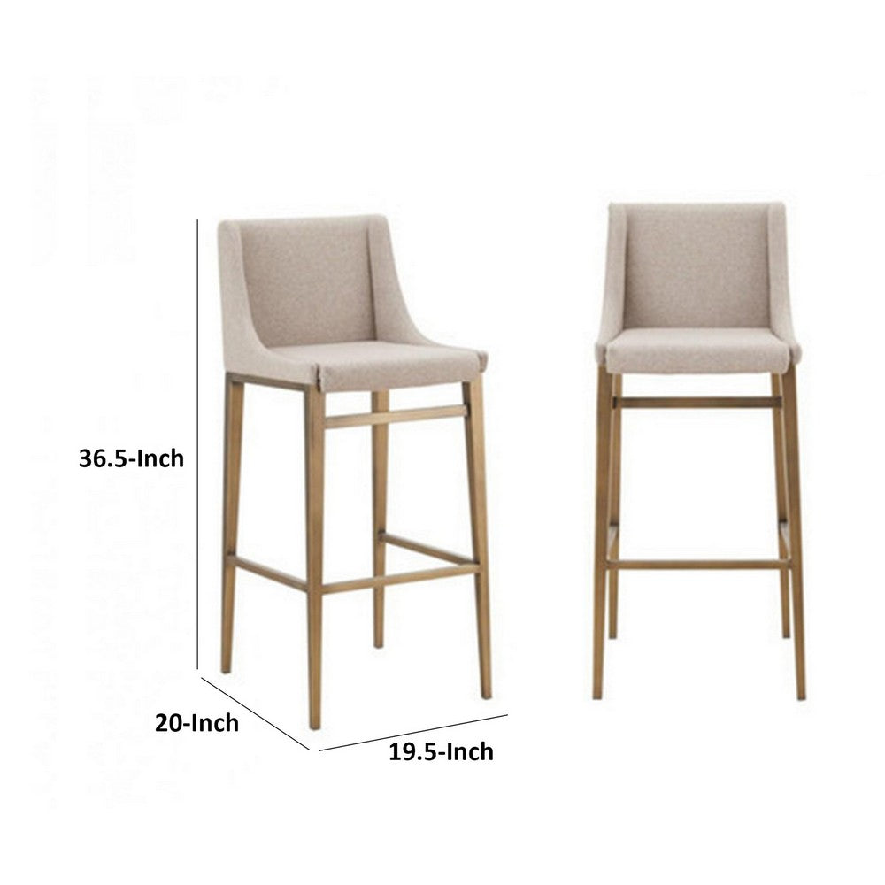 Benjara Cid Kinn 27 Inch Counter Stool Chair Set of 2, Beige Velvet Upholstery