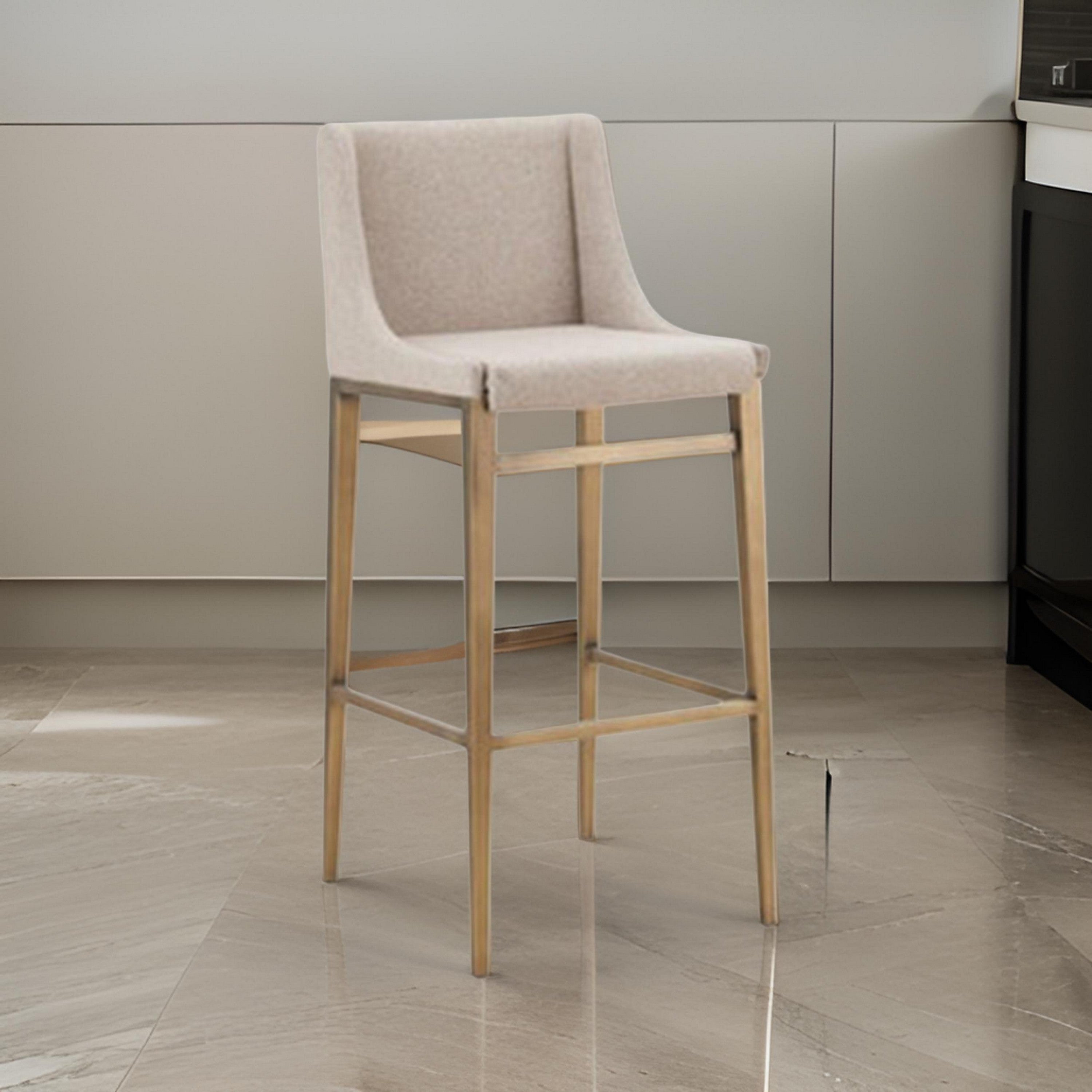 Benjara Cid Kinn 27 Inch Counter Stool Chair Set of 2, Beige Velvet Upholstery