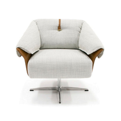 Benjara 31 Inch Swivel Accent Chair, Padded Cushions, Faux Leather, Gray, Caramel