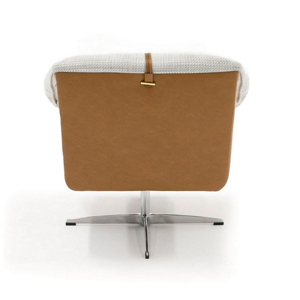 Benjara 31 Inch Swivel Accent Chair, Padded Cushions, Faux Leather, Gray, Caramel
