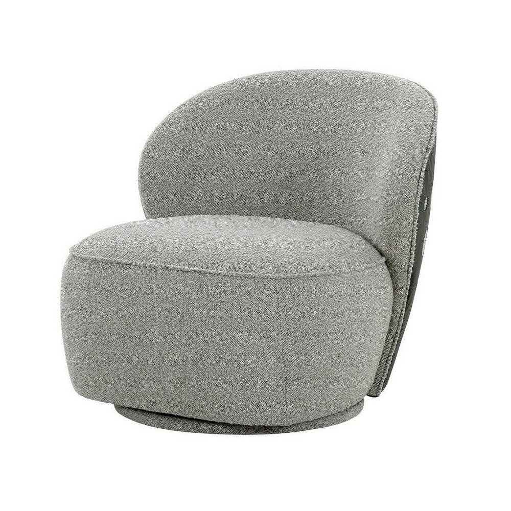 Benjara 32 Inch Swivel Accent Chair, Smooth Curved Shape, Gray Fabric Upholstery