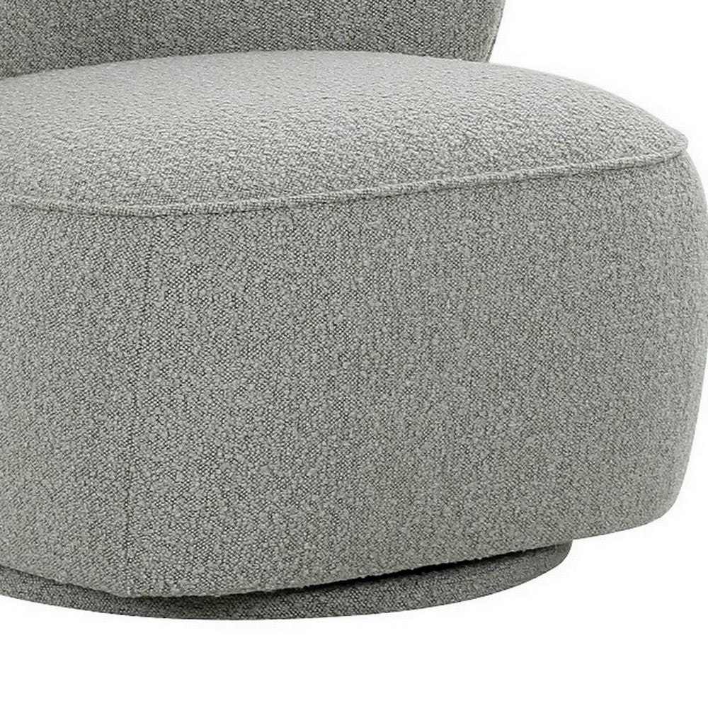 Benjara 32 Inch Swivel Accent Chair, Smooth Curved Shape, Gray Fabric Upholstery