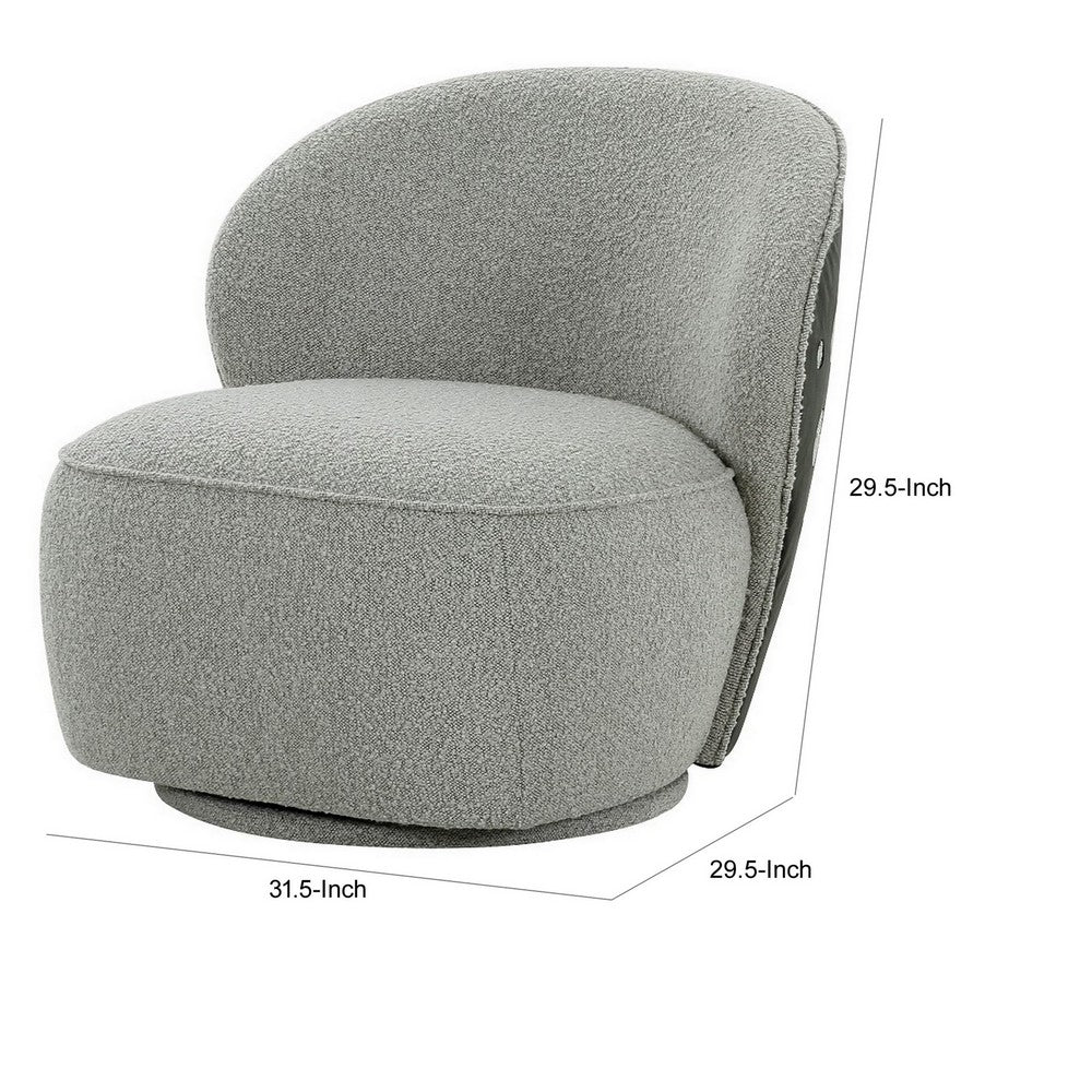 Benjara 32 Inch Swivel Accent Chair, Smooth Curved Shape, Gray Fabric Upholstery