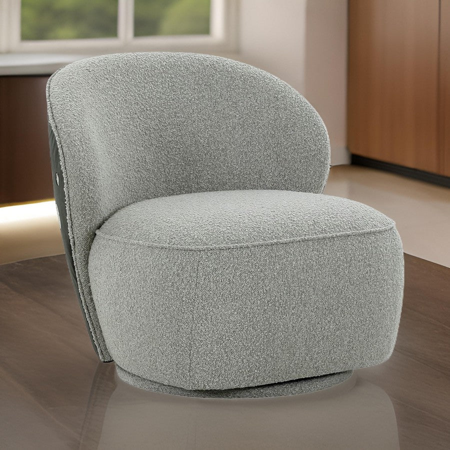 Benjara 32 Inch Swivel Accent Chair, Smooth Curved Shape, Gray Fabric Upholstery